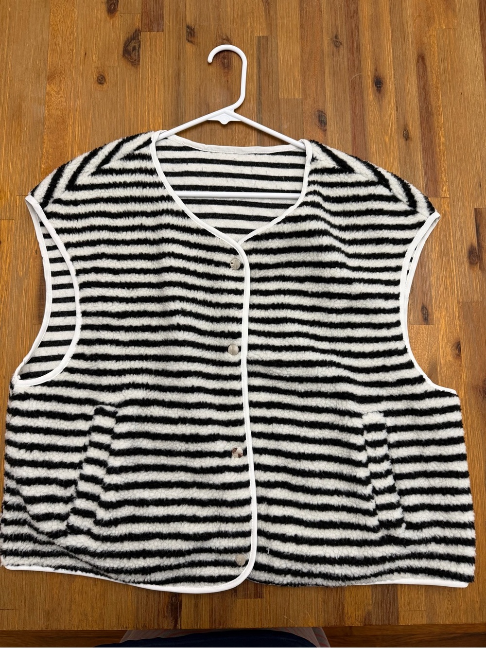 Black & White Striped Plush Button Vest